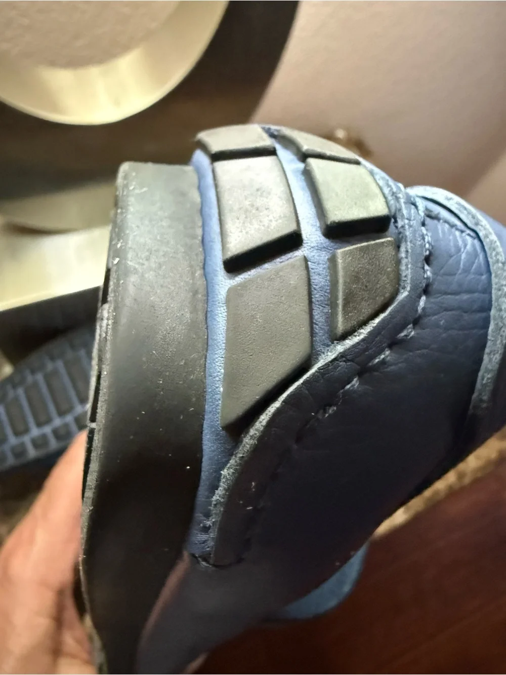 Salvatore Ferragamo Dark Blue Pebbled Leather Bit Slip-Ons